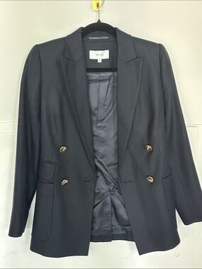 Reiss Black Double-Breasted Blazer with Gold Buttons